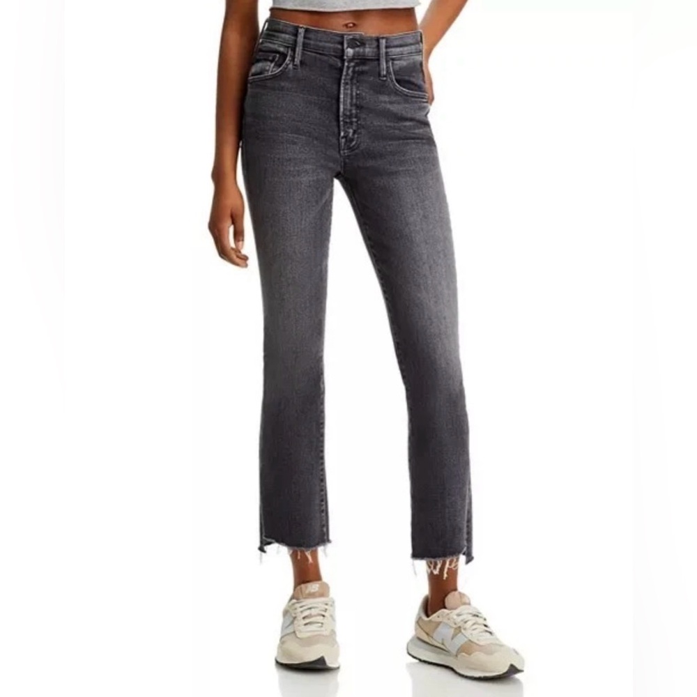 Mother 28 The Insider Crop Step Fray Up in Smoke Dark Gray denim jeans